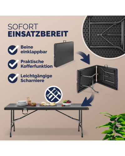 Klapptisch Anthrazit Kunststoff 183 Zentimeter klappbar
