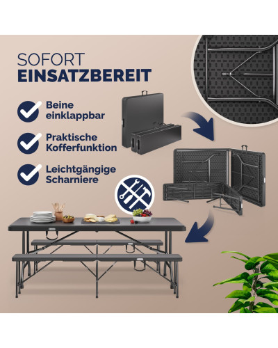 3-Piece Folding Picnic Set 180cm Anthracite Suitcase Design