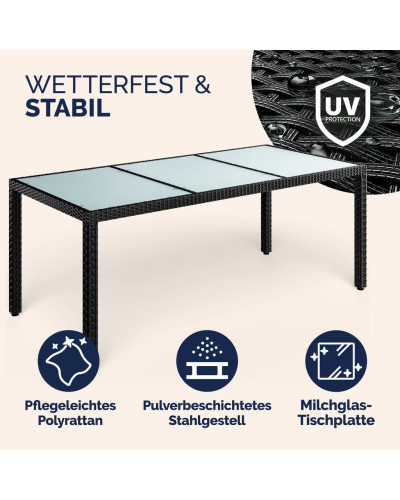 Black Polyrattan Garden Table 190 by 90 Centimetres