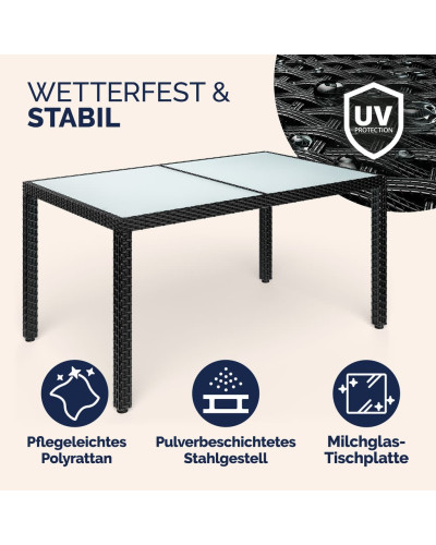 Black Polyrattan Garden Table 150 by 90 Centimetres