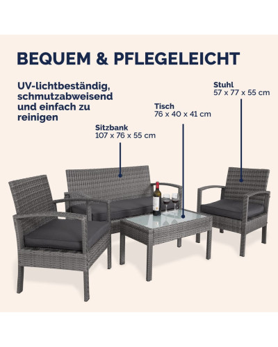 Polyrattan Lounge Set 4-tlg. Gartenmöbel Gruppe Grau