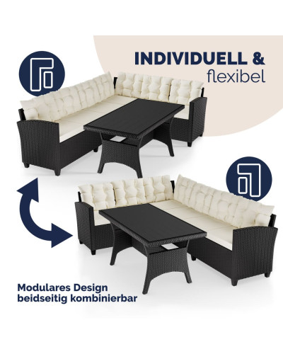 Polyrattan Lounge-Set Schwarz Creme WPC