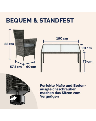 Gartenmöbel Set 7-tlg. Polyrattan Grau Anthrazit