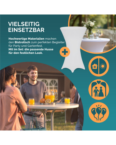 Stehtisch Set mit Husse Weiß Durchmesser 70 Zentimeter