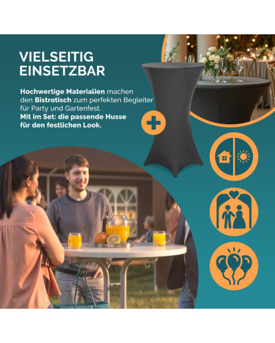 Stehtisch Weiß Ø70cm mit Husse Grau