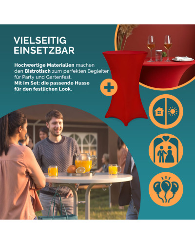 Stehtisch Weiß Ø80cm mit Husse Rot