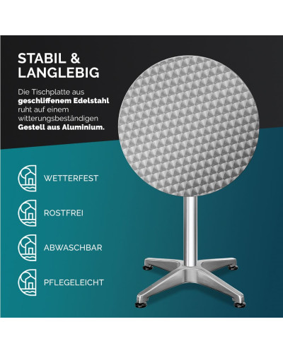 Bistrotisch Aluminium Silber höhenverstellbar 60 Zentimeter