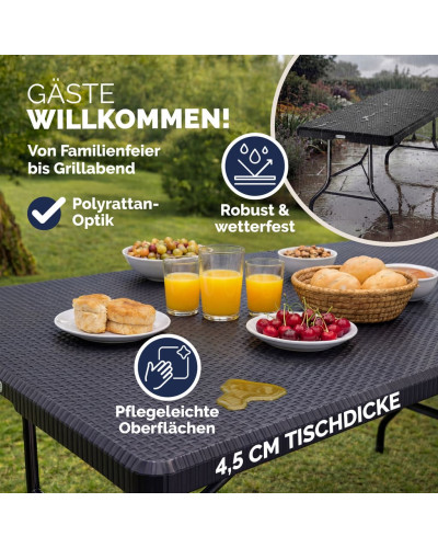 Gartentisch Rattan Optik 180 Zentimeter Schwarz