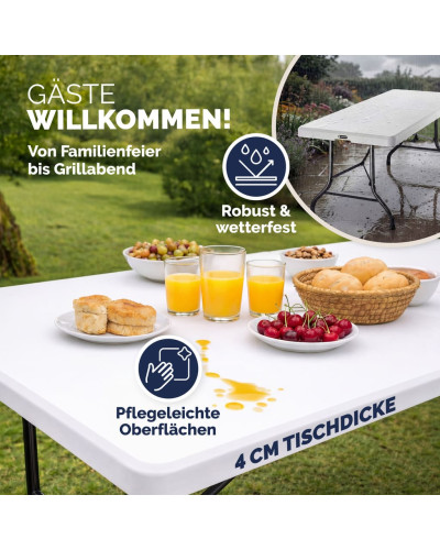 Buffet Klapptisch 220 Zentimeter wetterfest Weiß