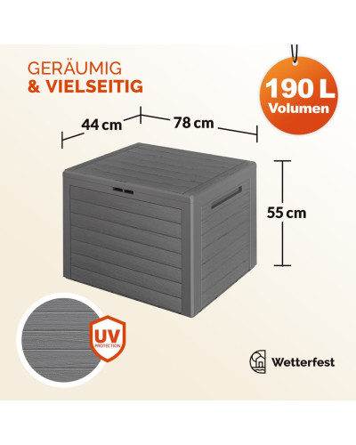 Auflagenbox Lille 190L Grau Holzoptik wetterfest