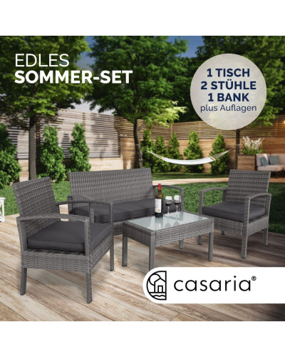 Polyrattan Lounge Set 4-tlg. Gartenmöbel Gruppe Grau