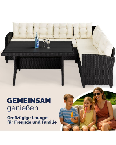 Polyrattan Lounge-Set Schwarz Creme WPC
