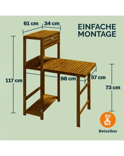 FSC Akazienholz Balkonset mit Regal 3-tlg