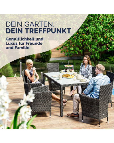 Gartenmöbel Set 7-tlg. Polyrattan Grau Anthrazit