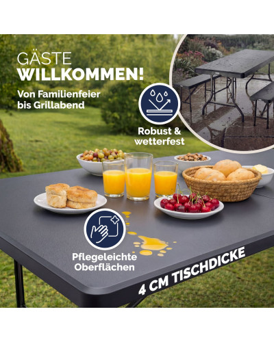 3-Piece Folding Picnic Set 180cm Anthracite Suitcase Design