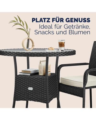 Polyrattan Tisch Bistro Rund Schwarz 60 Zentimeter