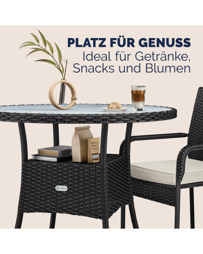 Polyrattan Tisch Eckig Schwarz 80 mal 80 Zentimeter