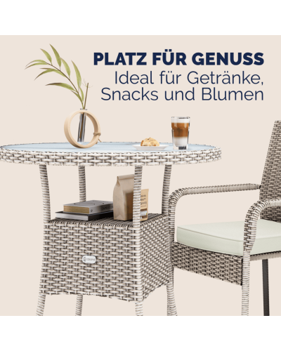 Polyrattan Tisch Bistro Rund Creme 60 Zentimeter