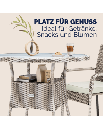 Polyrattan Tisch Eckig Creme 80 mal 80 Zentimeter