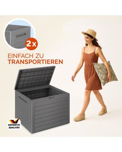 Auflagenbox Lille 190L Grau Holzoptik wetterfest