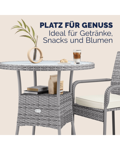 Polyrattan Tisch Bistro Rund Grau 60 Zentimeter