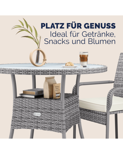 Polyrattan Tisch Eckig Grau 80 mal 80 Zentimeter