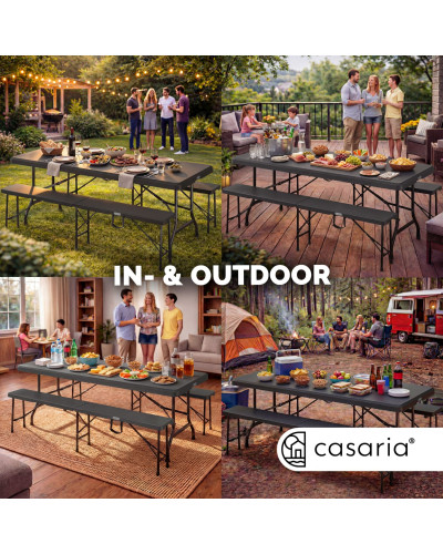 3-Piece Folding Picnic Set 180cm Anthracite Suitcase Design
