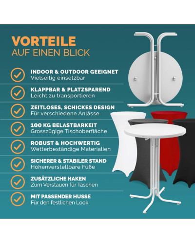 Stehtisch Weiß Ø70cm mit Husse Grau