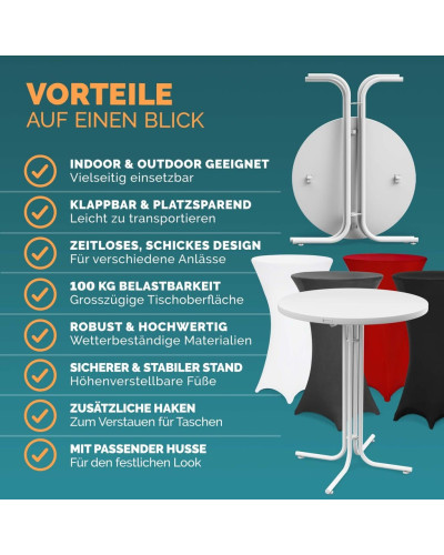 Stehtisch Weiß Ø80cm mit Husse Rot