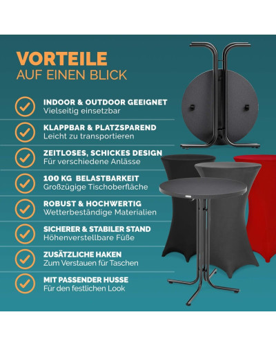Stehtisch klappbar Ø70cm Grau mit Husse Rot