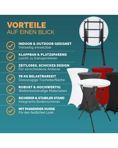 Stehtisch klappbar Ø72cm Husse Schwarz