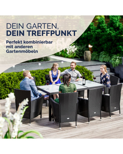 Black Polyrattan Garden Table 190 by 90 Centimetres