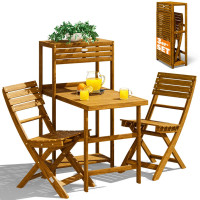 Garten-Sitzgruppe 3-tlg. | FSC® Akazie | mit Regal & Klappfunktion