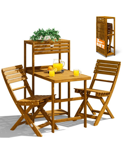 FSC Akazienholz Balkonset mit Regal 3-tlg