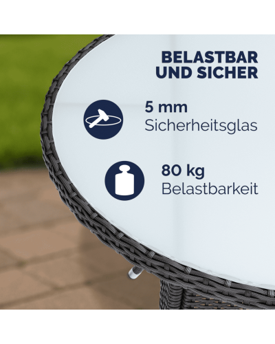 Polyrattan Tisch Eckig Schwarz 80 mal 80 Zentimeter