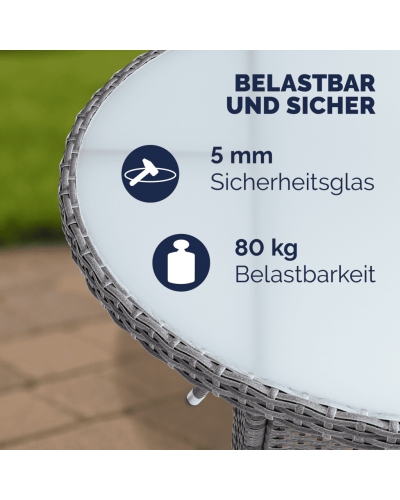 Polyrattan Tisch Eckig Grau 80 mal 80 Zentimeter