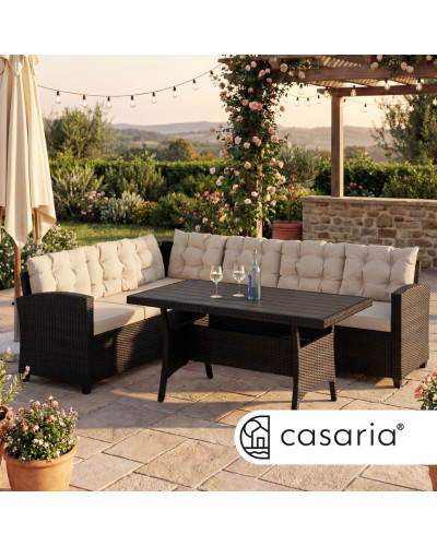 Polyrattan Lounge-Set Schwarz Creme WPC