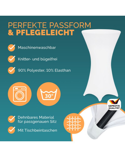 Stehtisch klappbar Ø72cm Weiß mit Husse Weiß