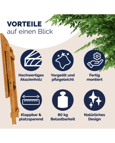 Gartentisch Akazie quadratisch klappbar 70 Zentimeter