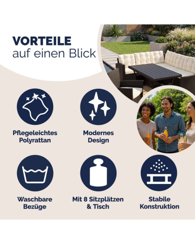 Polyrattan Ecklounge Lissabon mit 2 Stühlen