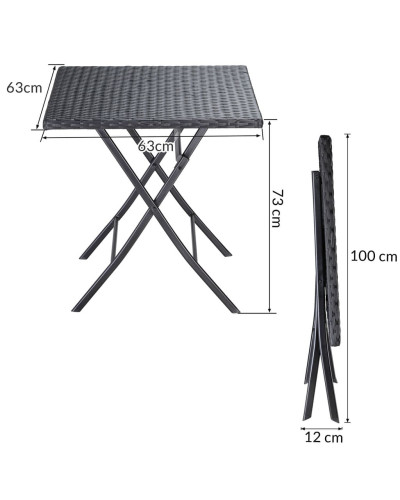 Polyrattan Balkonset 3-tlg Schwarz klappbar