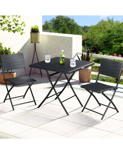Polyrattan Balkonset 3-tlg Schwarz klappbar