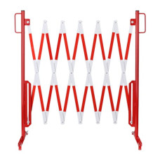 Scissor gate red-white, extendable barrier made of steel 3600mm