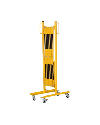 Scissor gate yellow-black with rollers, extendable steel scissors 3600 mm. Buy in the online store.