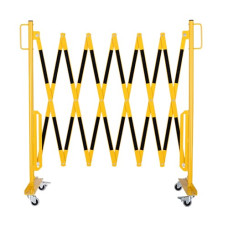 Scissor gate yellow-black with rollers, extendable steel scissors 3600 mm