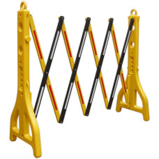 Scissor barrier made of yellow black plastic 2.5 m, water-filled base 