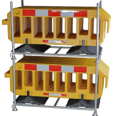 Set of storage and transport racks with barriers, mobile, yellow