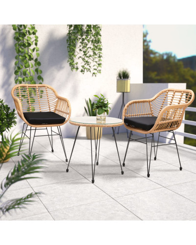 Polyrattan Garden Set Bali 3-Piece Natural