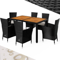 Rattan Dining Set | Corfu | 7-Piece | Acacia Wood | Black/Cream