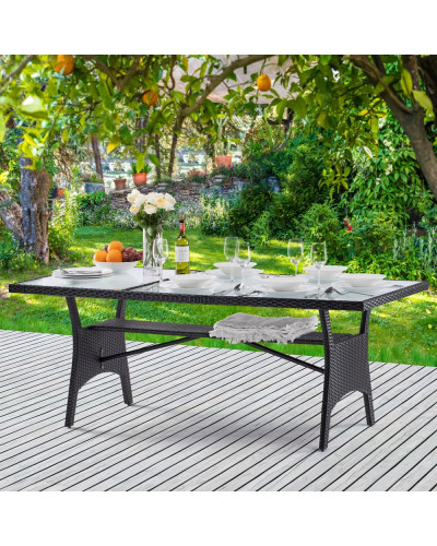 Black Polyrattan Garden Table 190 by 90 Centimetres